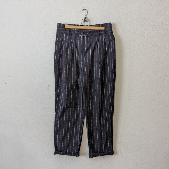 Topshop Pants - Topshop Navy Pinstripe Paperbag Crop Pants 12